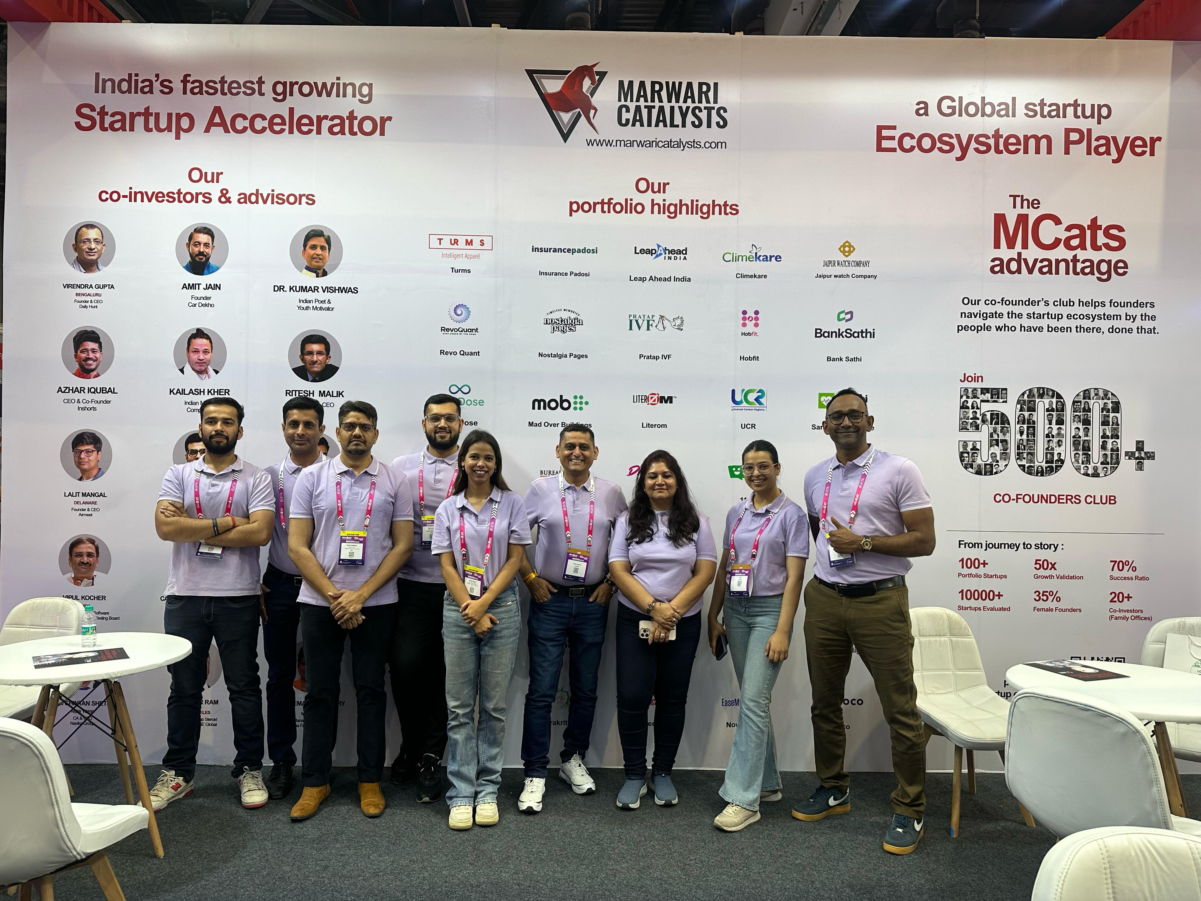 Marwari Catalysts team in front of portfolio highlights wall